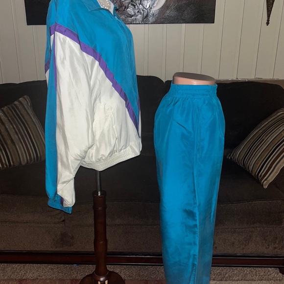Naked Silk • Large • Turquoise/White • Silk • Jacket & Pants Set • Tracksuit - Picture 14 of 16